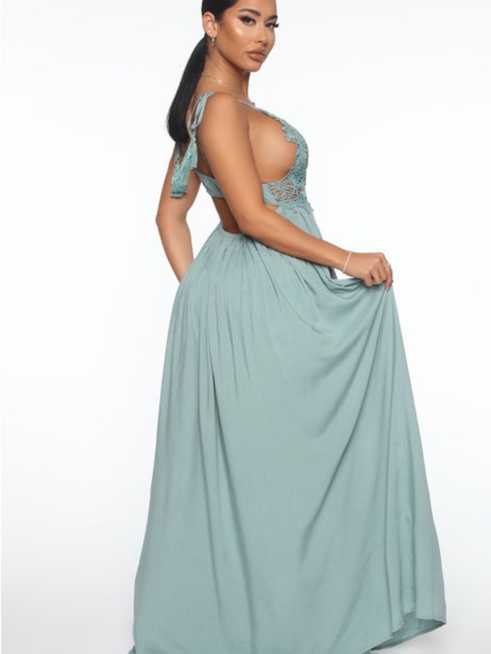 Fashion Nova Sage Sparks were flying Crochet Maxi Dress